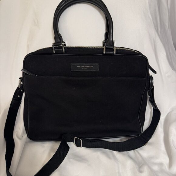 Want Les Essentials Organic Cotton And Leather Briefcase New Black